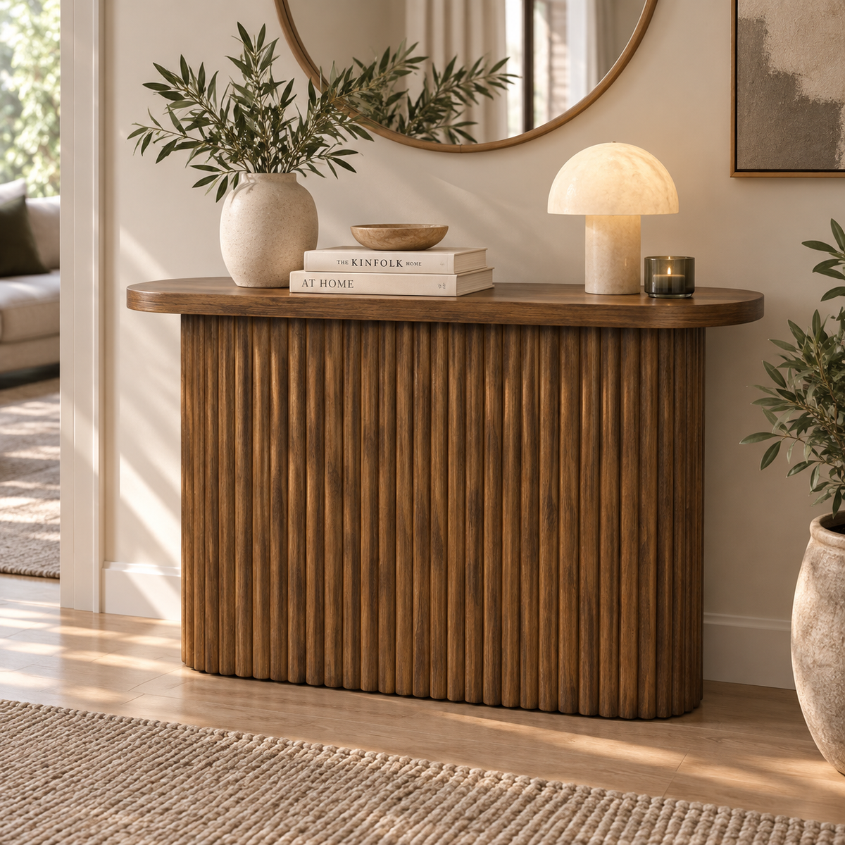 Auden Fluted Oak Sofa Table – Chestnut