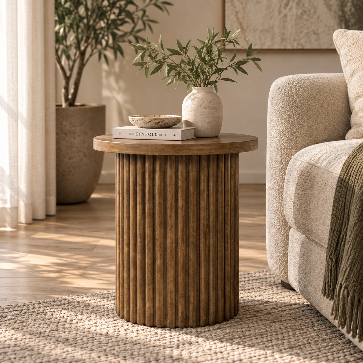 Auden Round Fluted Oak Side Table – Chestnut