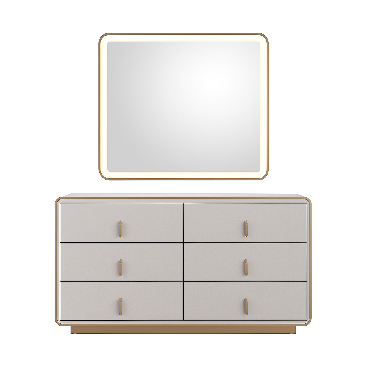 Joan 6-Drawer Bedroom Dresser – Light Grey Beige Glossy Finish