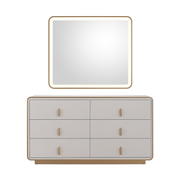 Joan 6-Drawer Bedroom Dresser – Light Grey Beige Glossy Finish