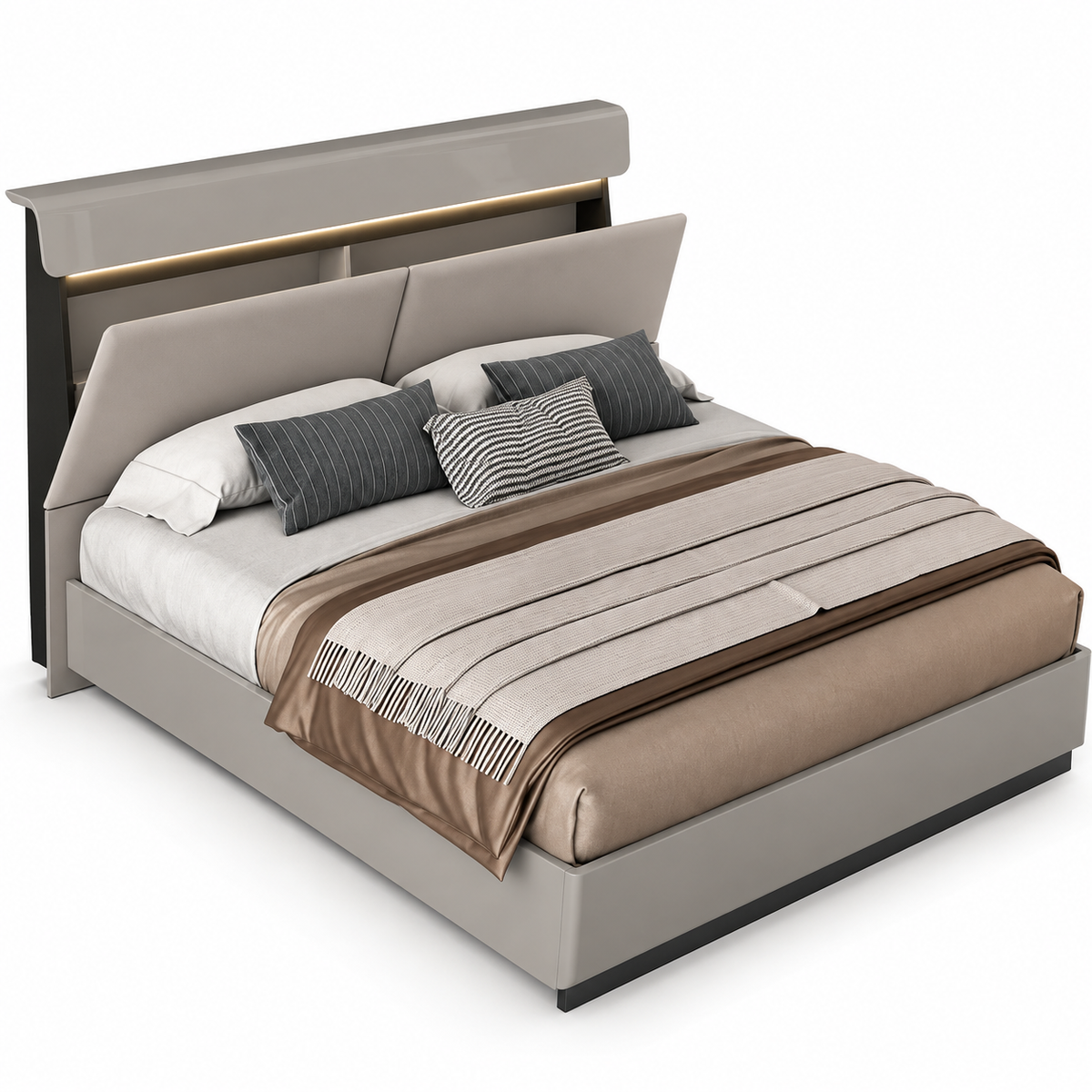 Bellagio LED Storage Bed with PU Upholstered Headboard – Flannel Grey