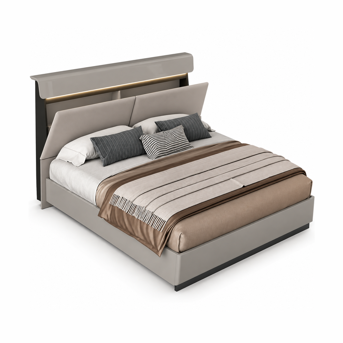 Bellagio LED Storage Bed with PU Upholstered Headboard – Flannel Grey