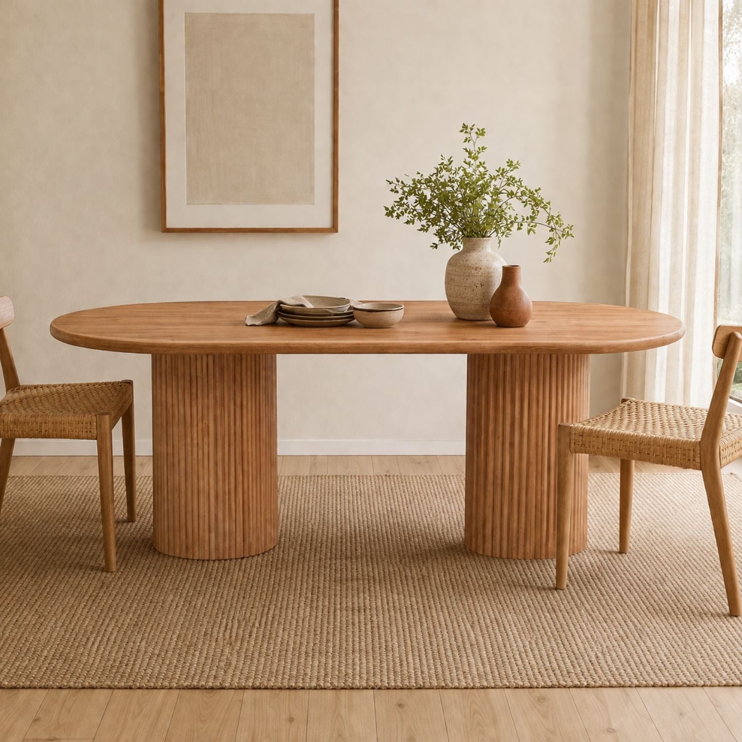 Breck 84" Double Pedestal Dining Table – Natural Oak
