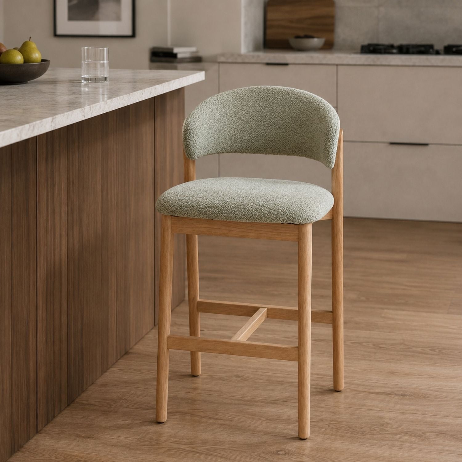 Brina Counter Stool - Mint Green Upholstery & Natural Wood Frame