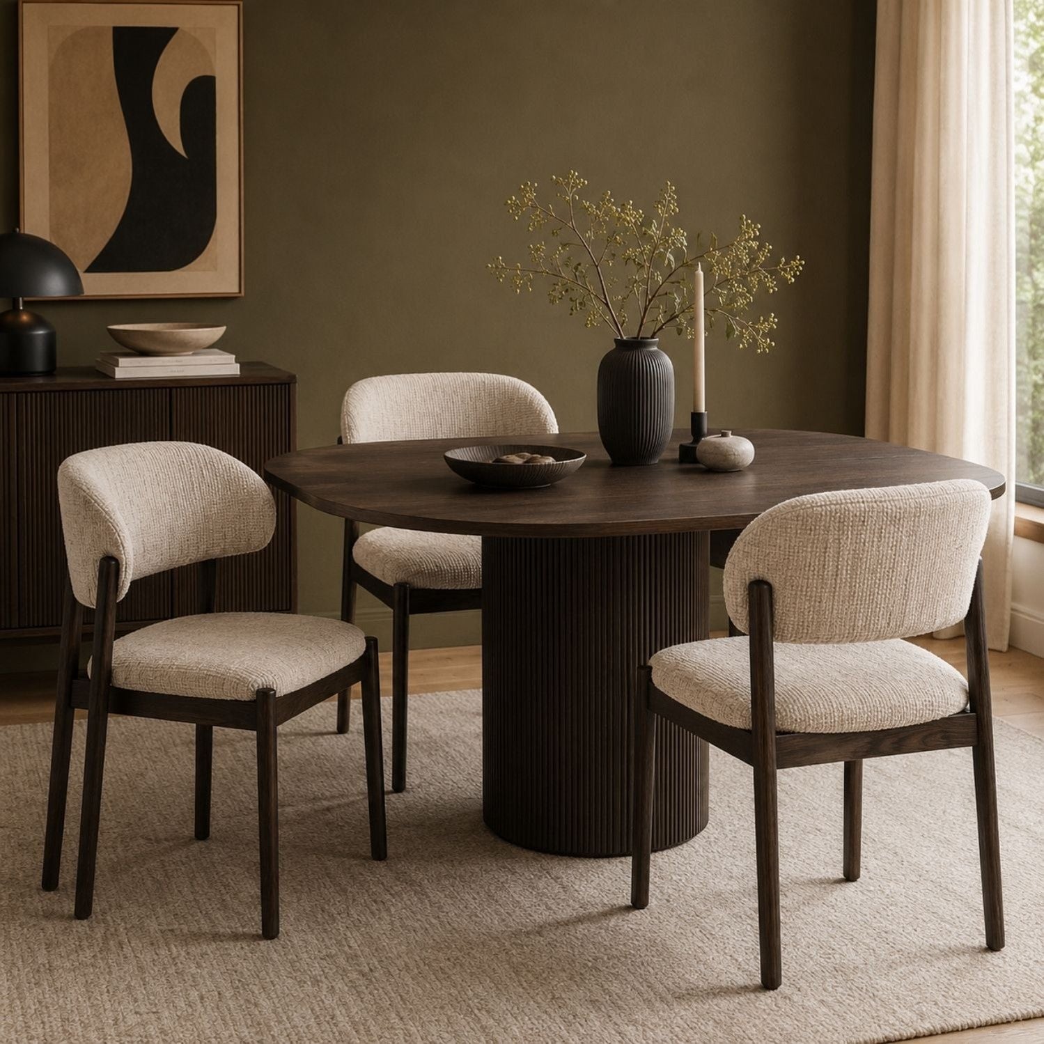 Brina Dining Chair – Beige Upholstery & Dirty Oak Wood Frame