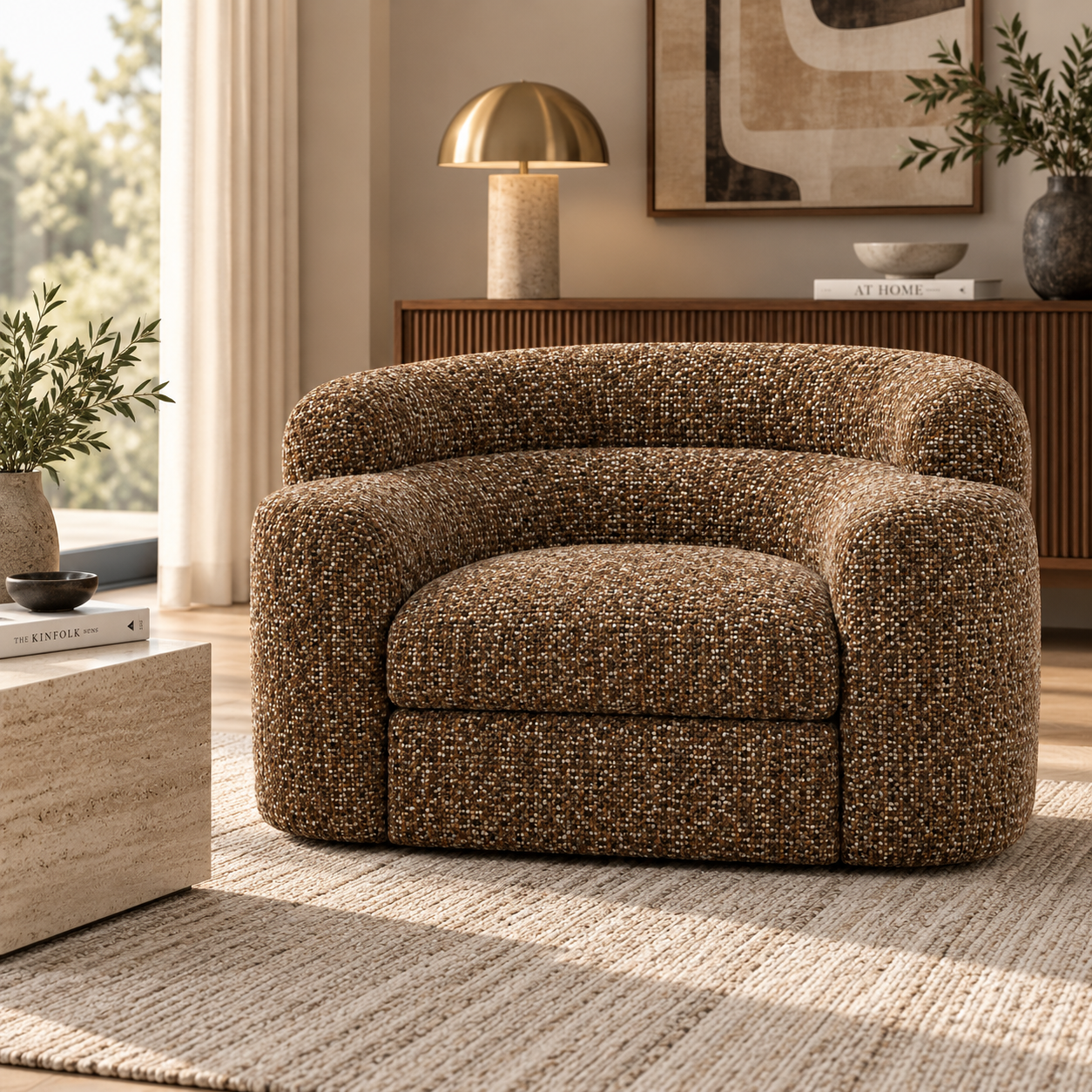 Bron Sculptural Upholstered Accent Chair – Mocha Brown