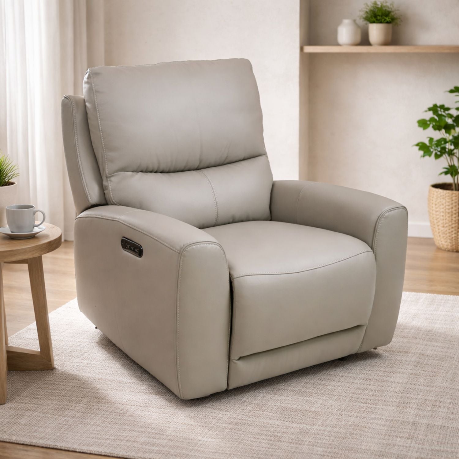 Brooke Leather Power Recliner Chair - Light Grey