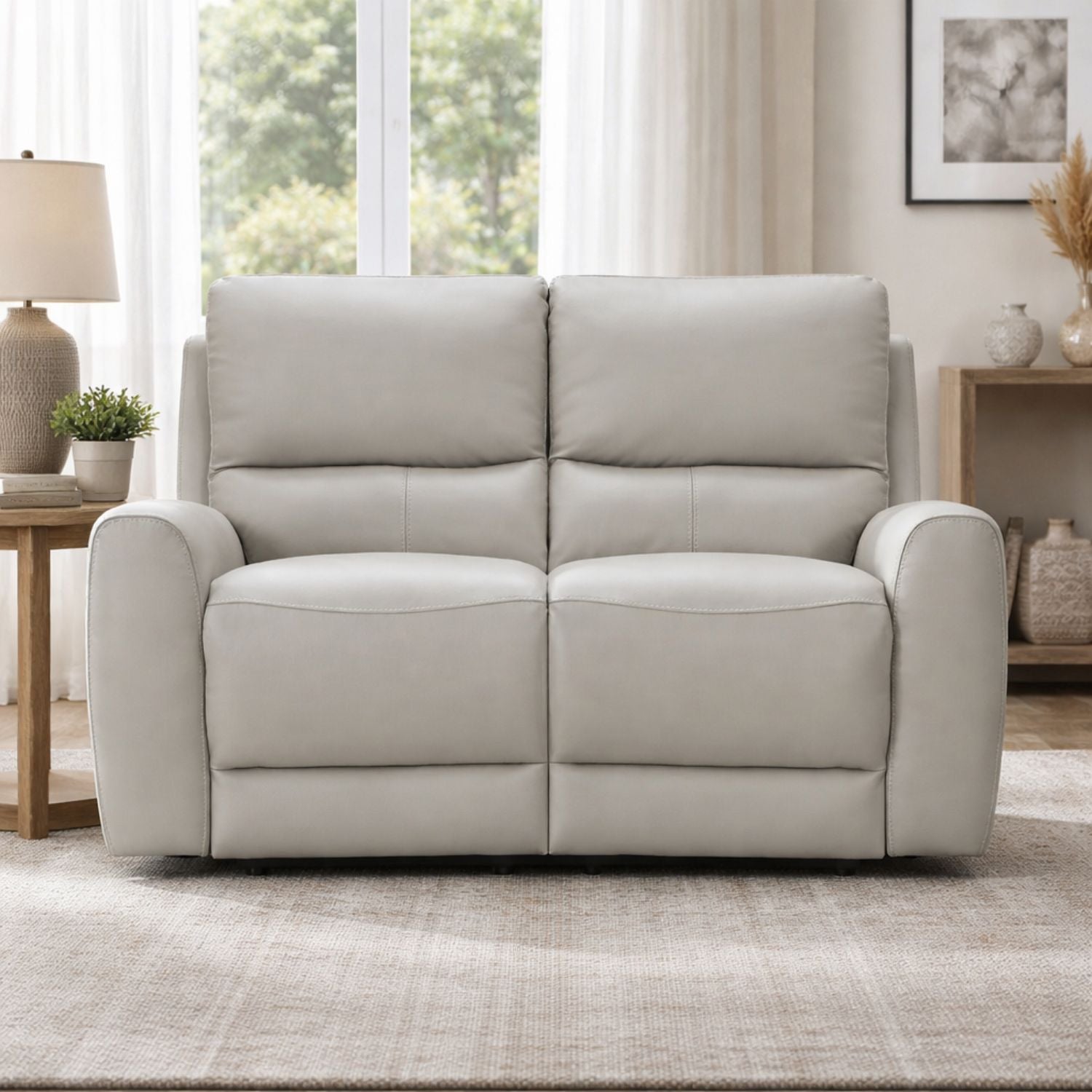 Brooke Leather Power Recliner Loveseat - Light Grey