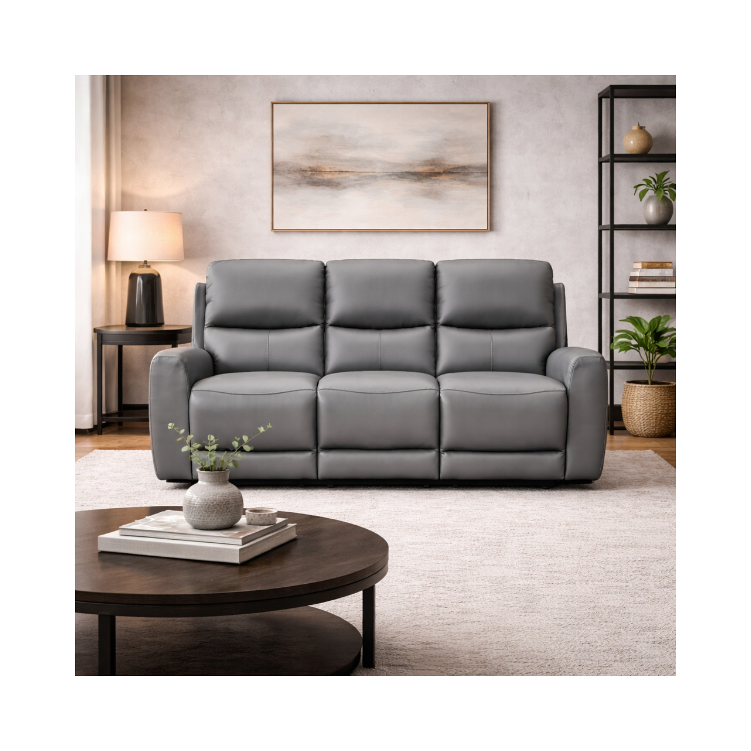 Brooke Leather Power Recliner Sofa - Dark Grey