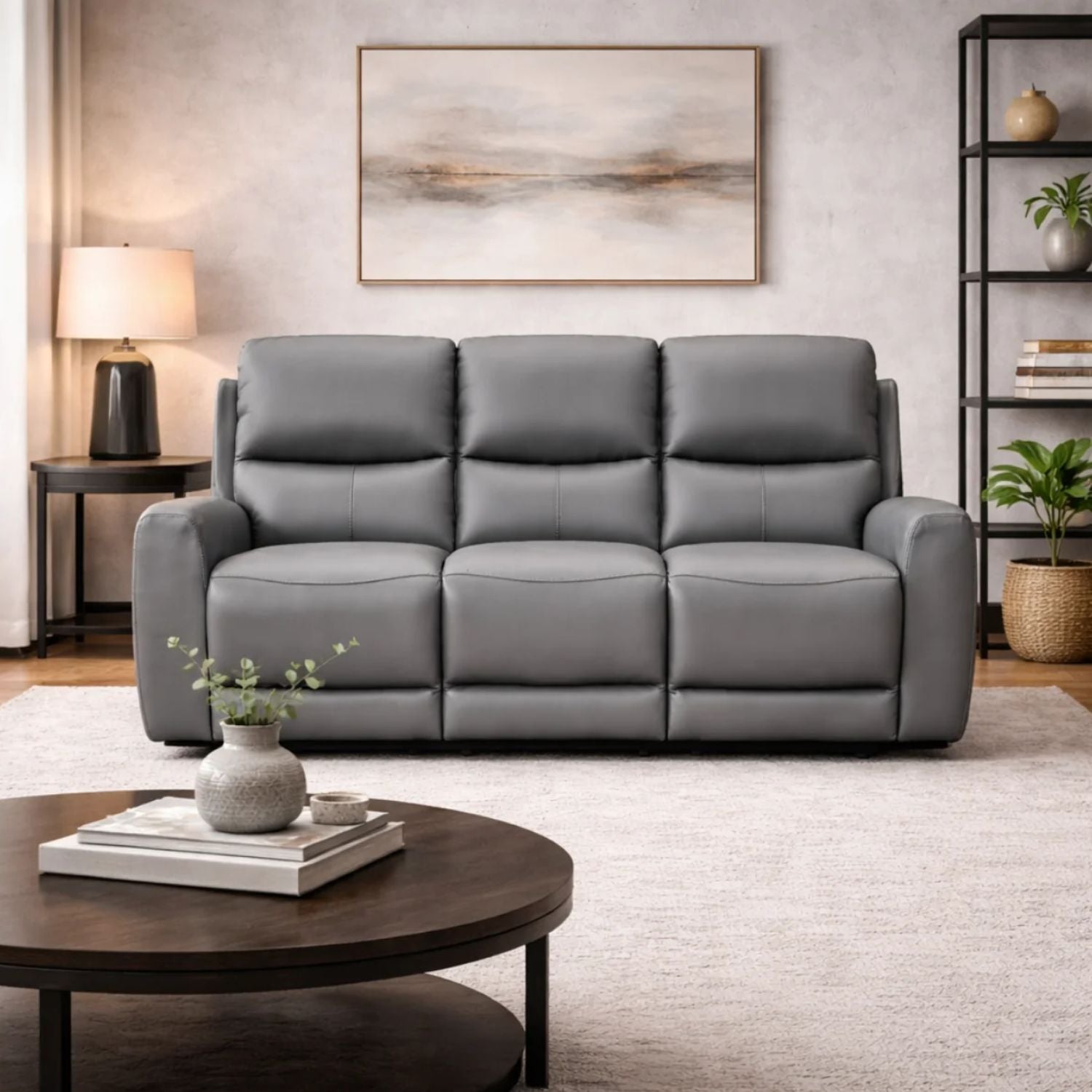 Brooke Leather Power Recliner Sofa - Dark Grey