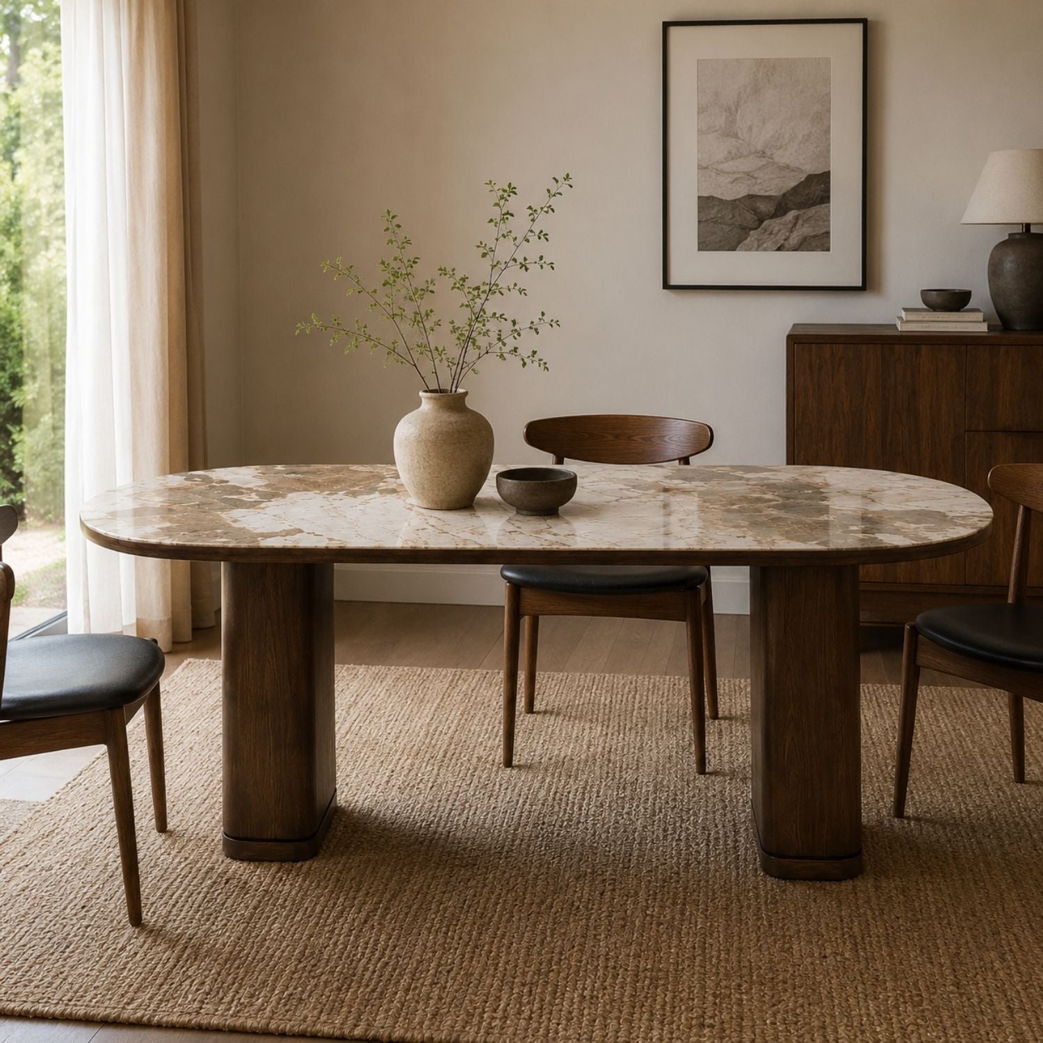 Brookvale Modern Dining Table with Red Oak Veneer & Ceramic Top