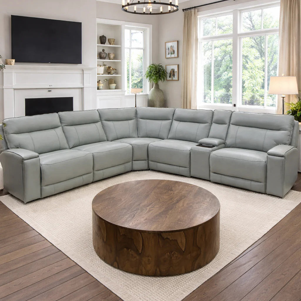 Maceo Genuine Leather Modular Recliner Sectional - Grey