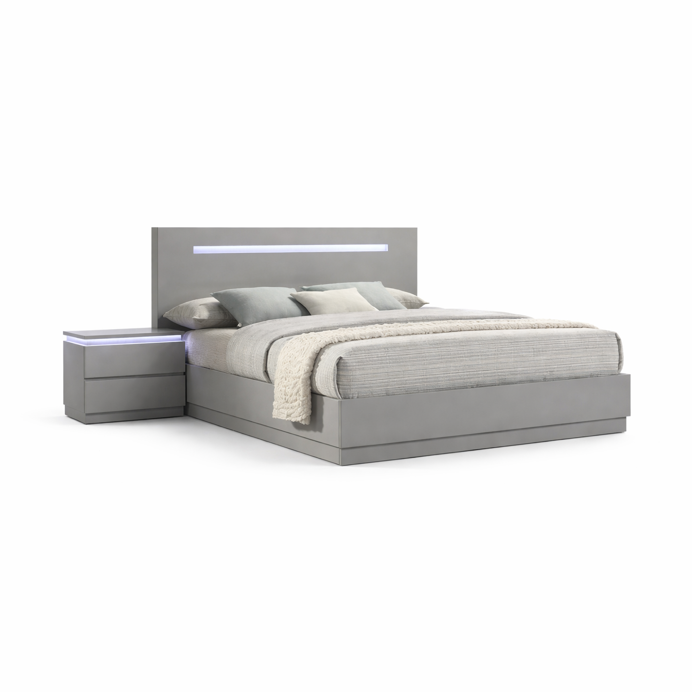 Casia Gloosy Bed with LED Lights - Grey