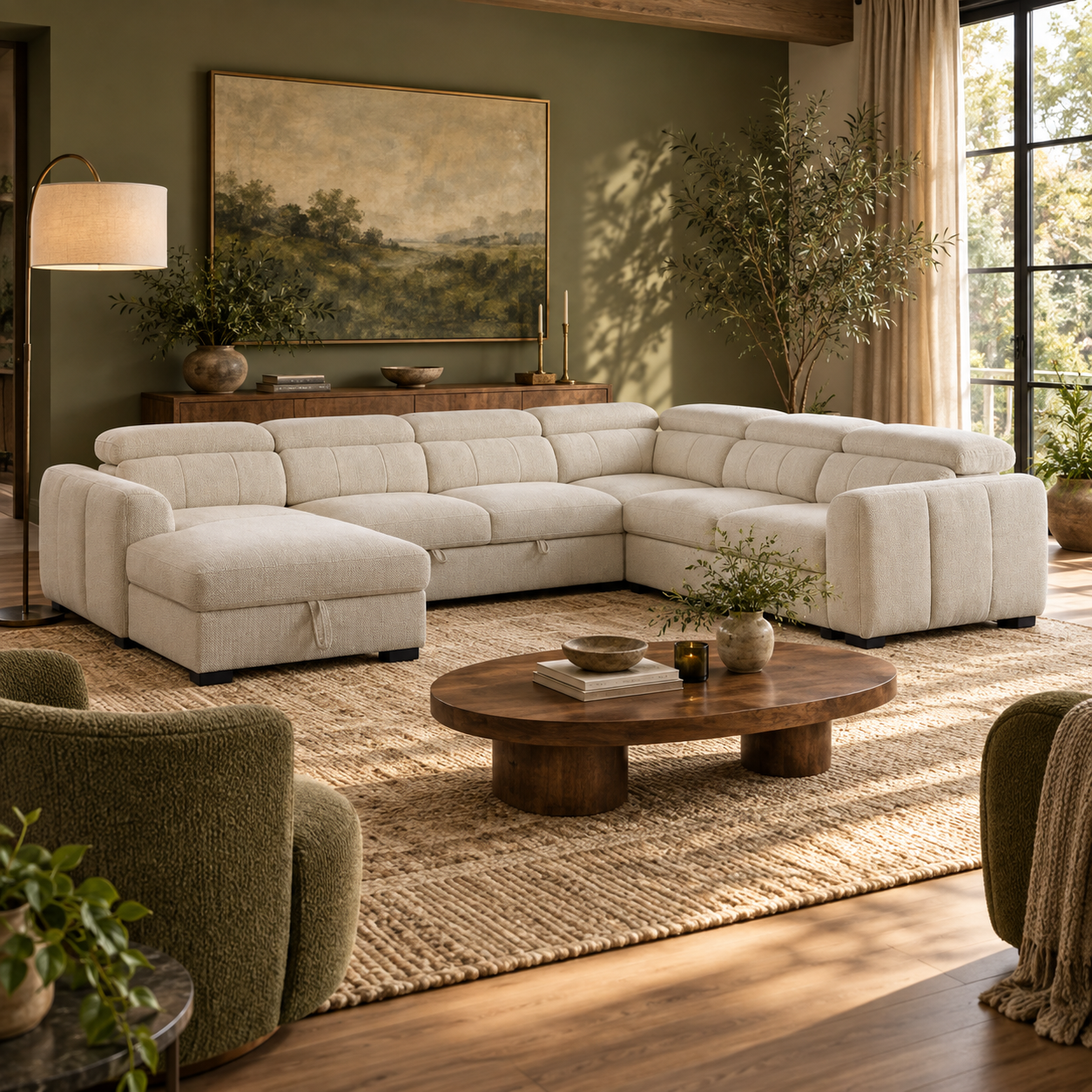 Caelan Sectional Sleeper with Chaise – Warm Beige