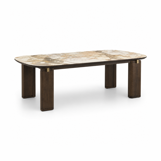 Calvora Modern Dining Table with Walnut Veneer & Ceramic Top