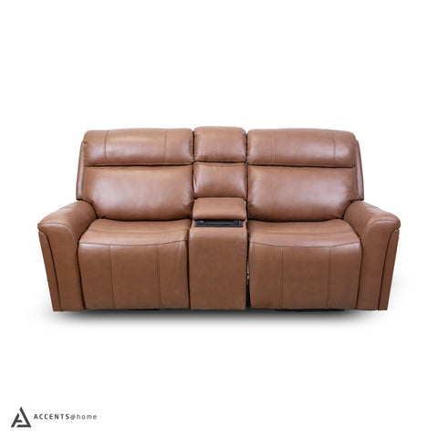 Cavallo Genuine Leather Power Recliner Loveseat with Console