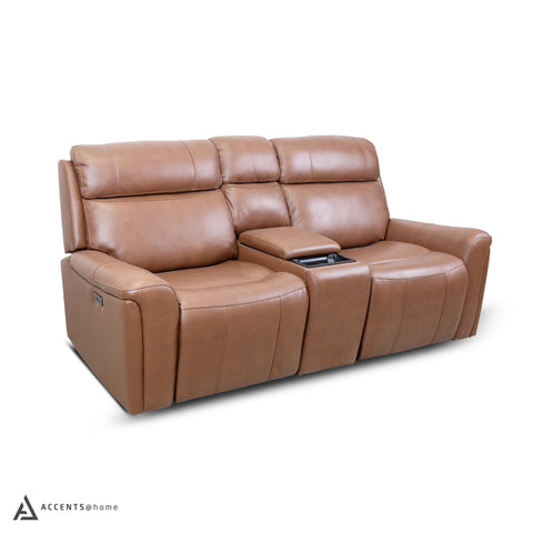 Cavallo Genuine Leather Power Recliner Loveseat with Console
