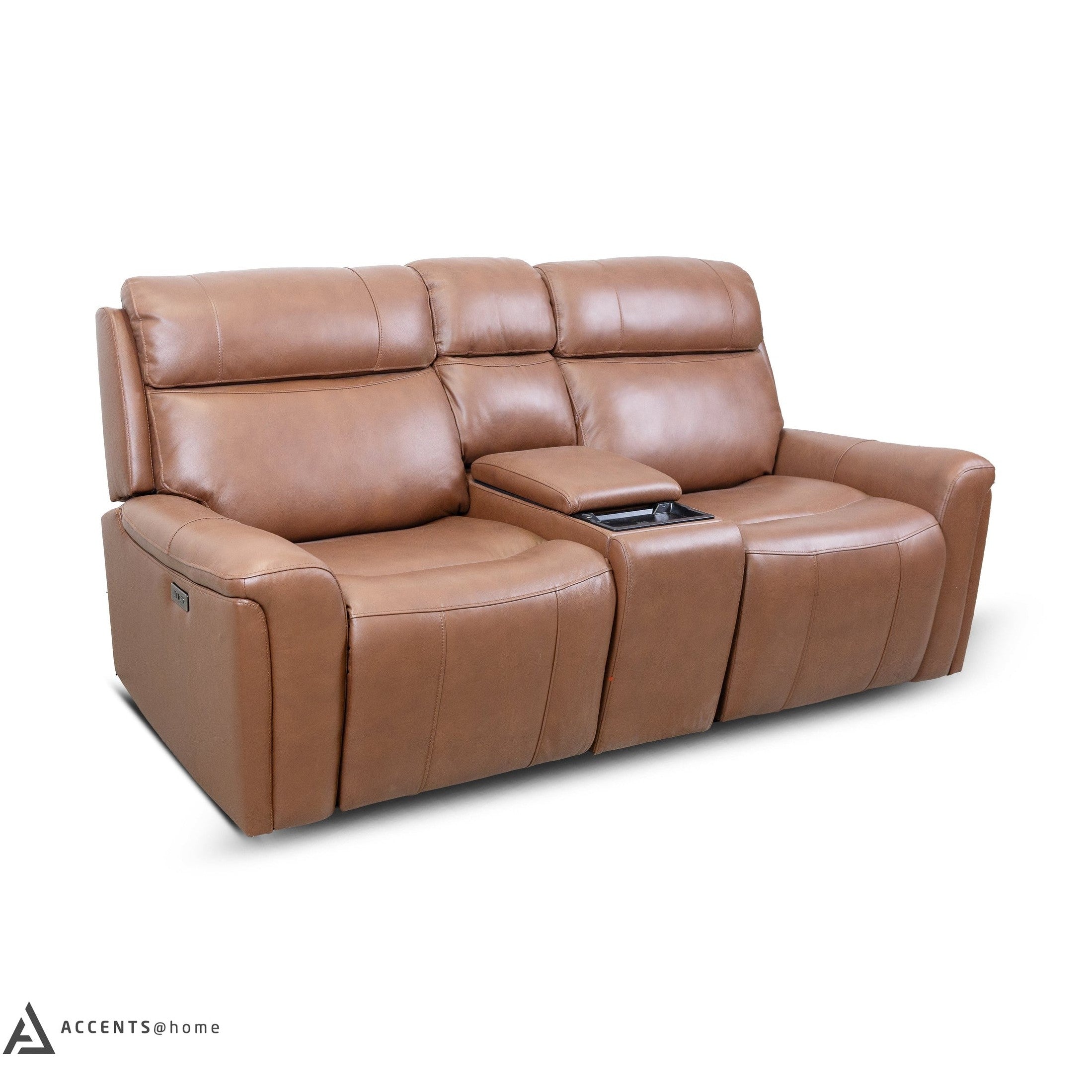 Cavallo Genuine Leather Power Recliner Loveseat with Console