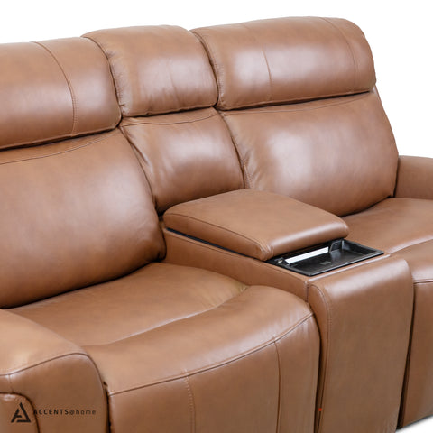 Cavallo Genuine Leather Power Recliner Loveseat with Console