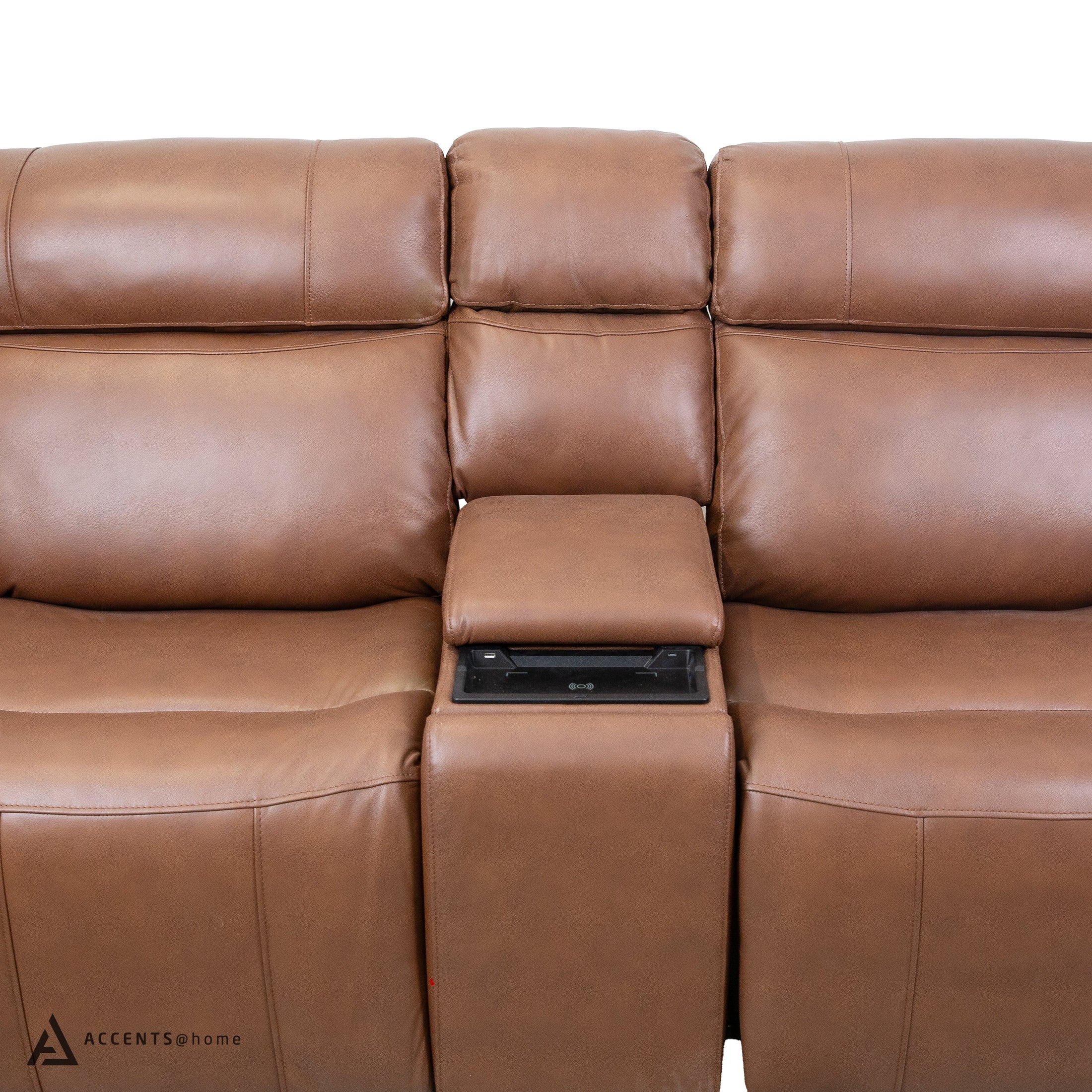 Cavallo Genuine Leather Power Recliner Loveseat with Console