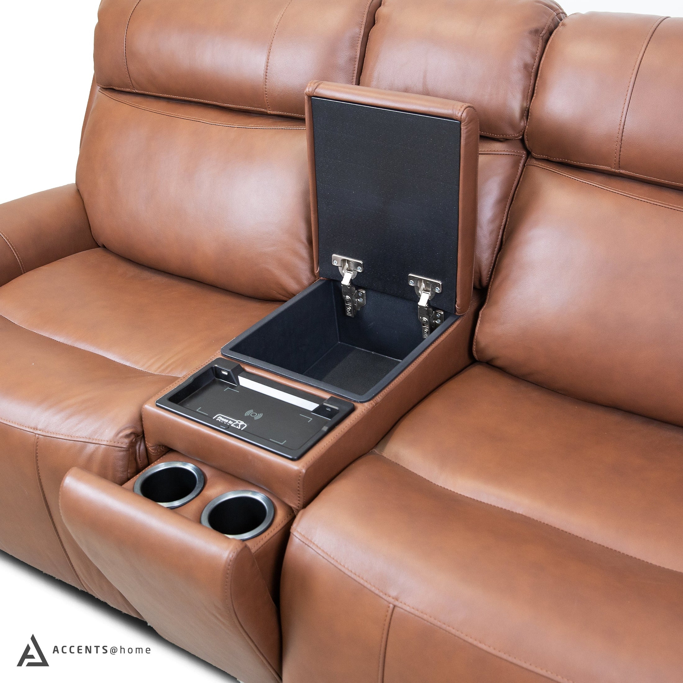 Cavallo Genuine Leather Power Recliner Loveseat with Console