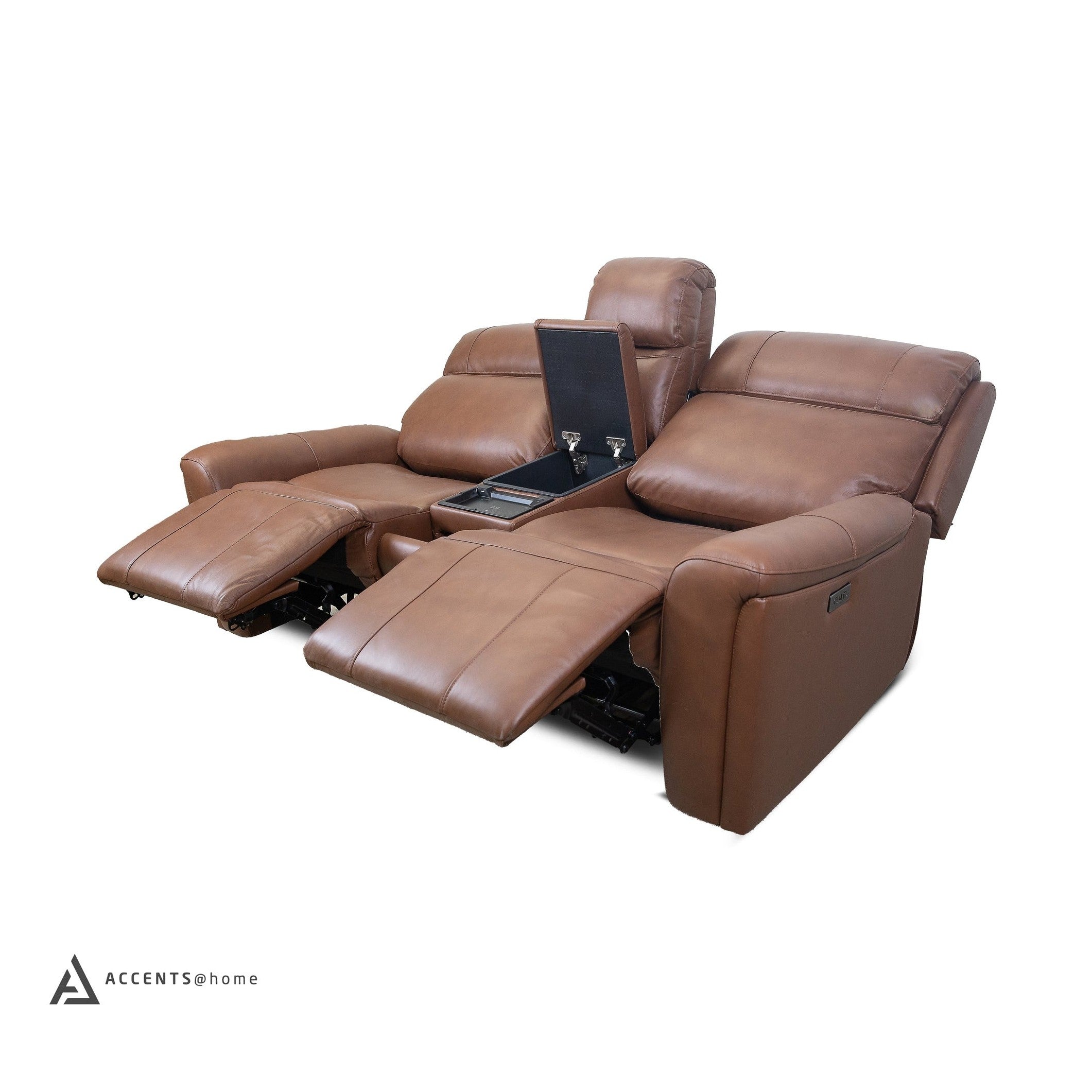 Cavallo Genuine Leather Power Recliner Loveseat with Console