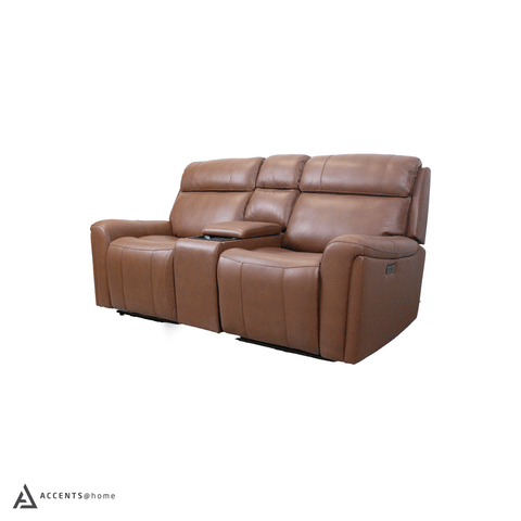 Cavallo Genuine Leather Power Recliner Loveseat with Console
