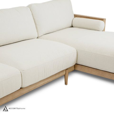 Cesca Solid Oak Wood and Fabric Sectional - Mellow Ivory