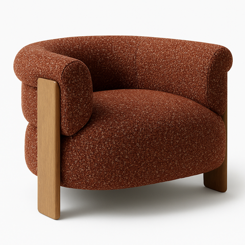 Sylvi Accent Chair – Natural Wood & Textured Fabric