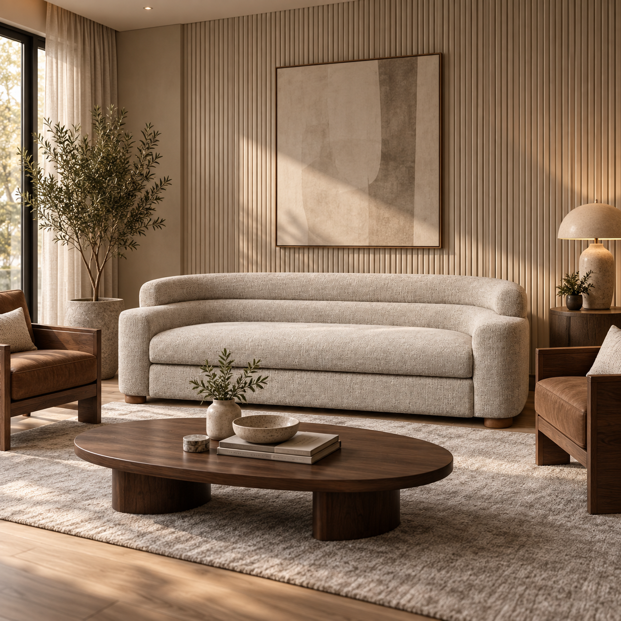 Clio Sculptural Upholstered Sofa – Oatmeal