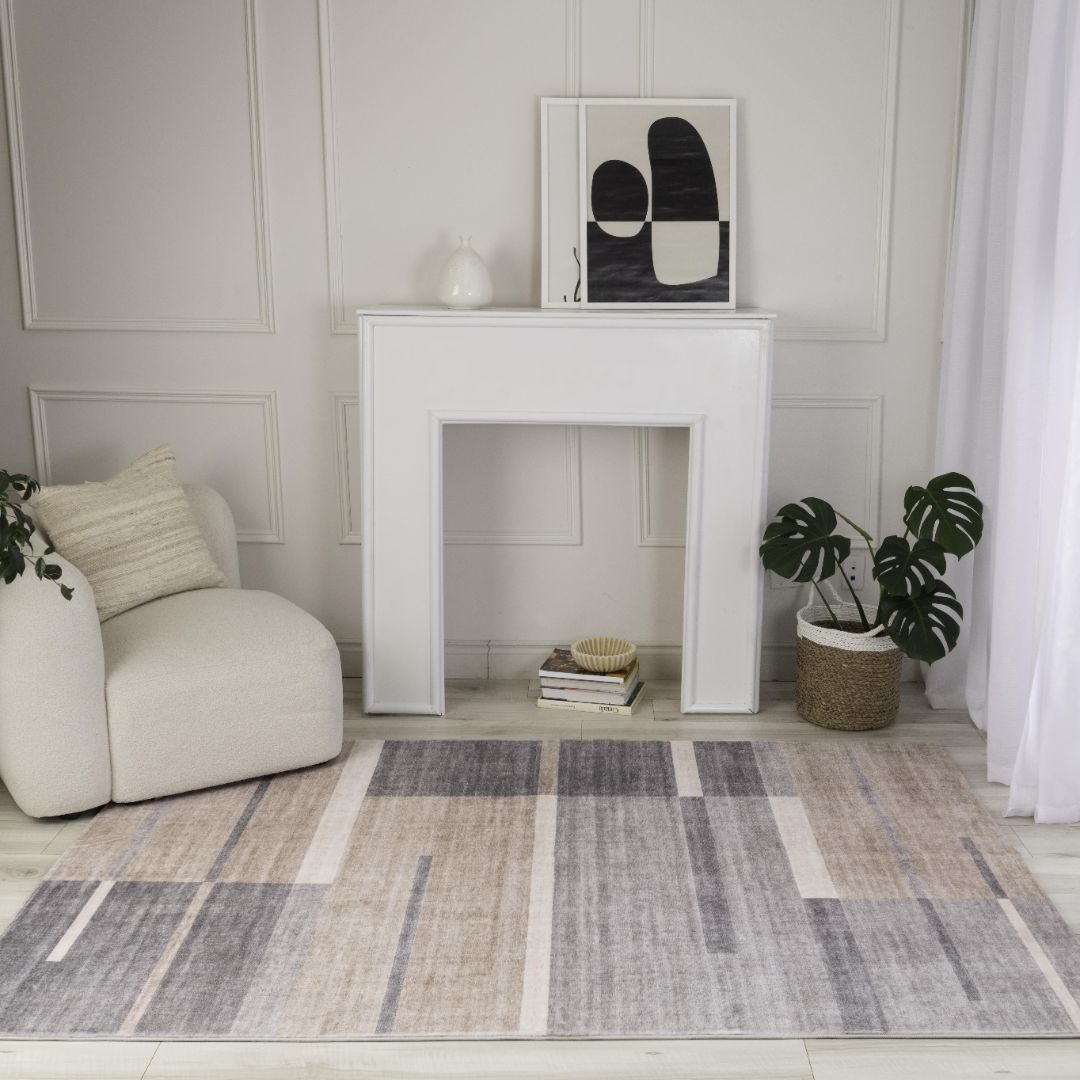 Europa Brown Contemporary Grid-Style Rug