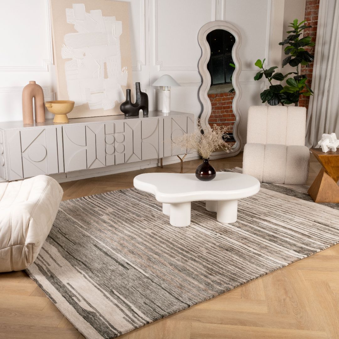 Leela Grey Modern Brushstroke Patterned Rug