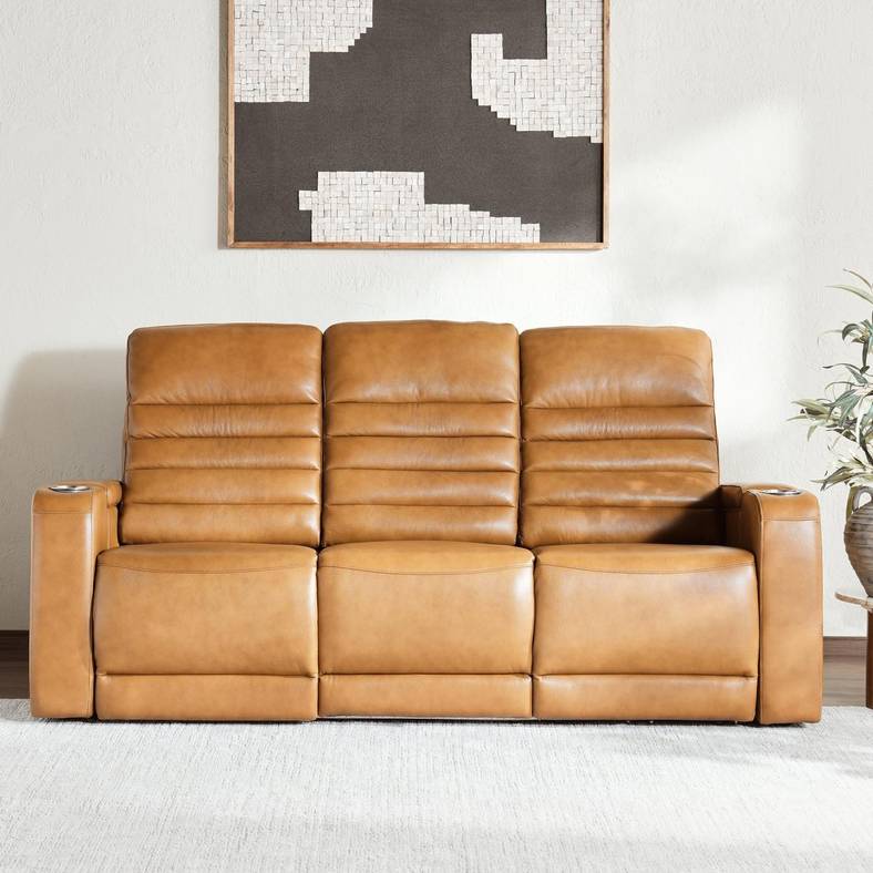 Creston Genuine Leather 3-Seater Power Recliner Sofa with Power Headrest Wireless Charging, USB/C LED lights – Cup Holders & Storage