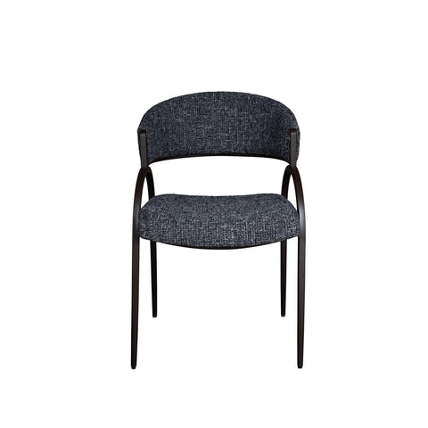Arco Upholstered Dining Chair in Black Fabric with Iron Legs