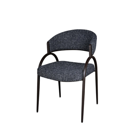 Arco Upholstered Dining Chair in Black Fabric with Iron Legs