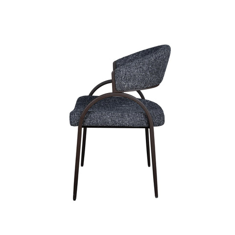 Arco Upholstered Dining Chair in Black Fabric with Iron Legs