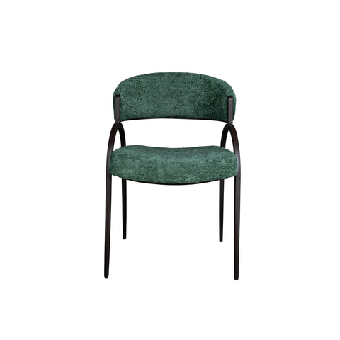 Arco Upholstered Dining Chair in Green Fabric with Iron Legs