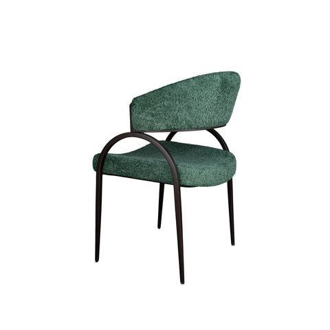 Arco Upholstered Dining Chair in Green Fabric with Iron Legs