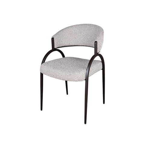 Arco Upholstered Dining Chair in Grey Fabric with Iron Legs