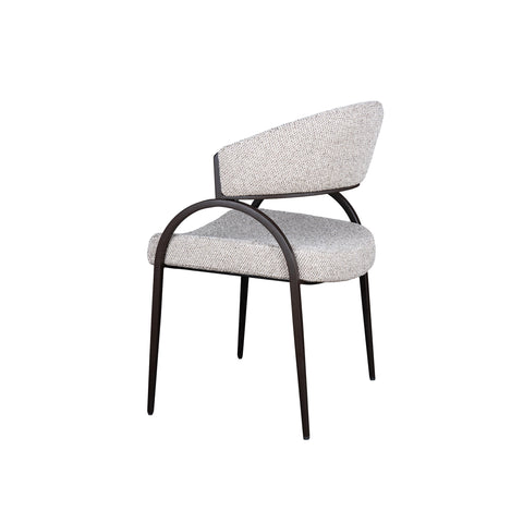 Arco Upholstered Dining Chair in Grey Fabric with Iron Legs