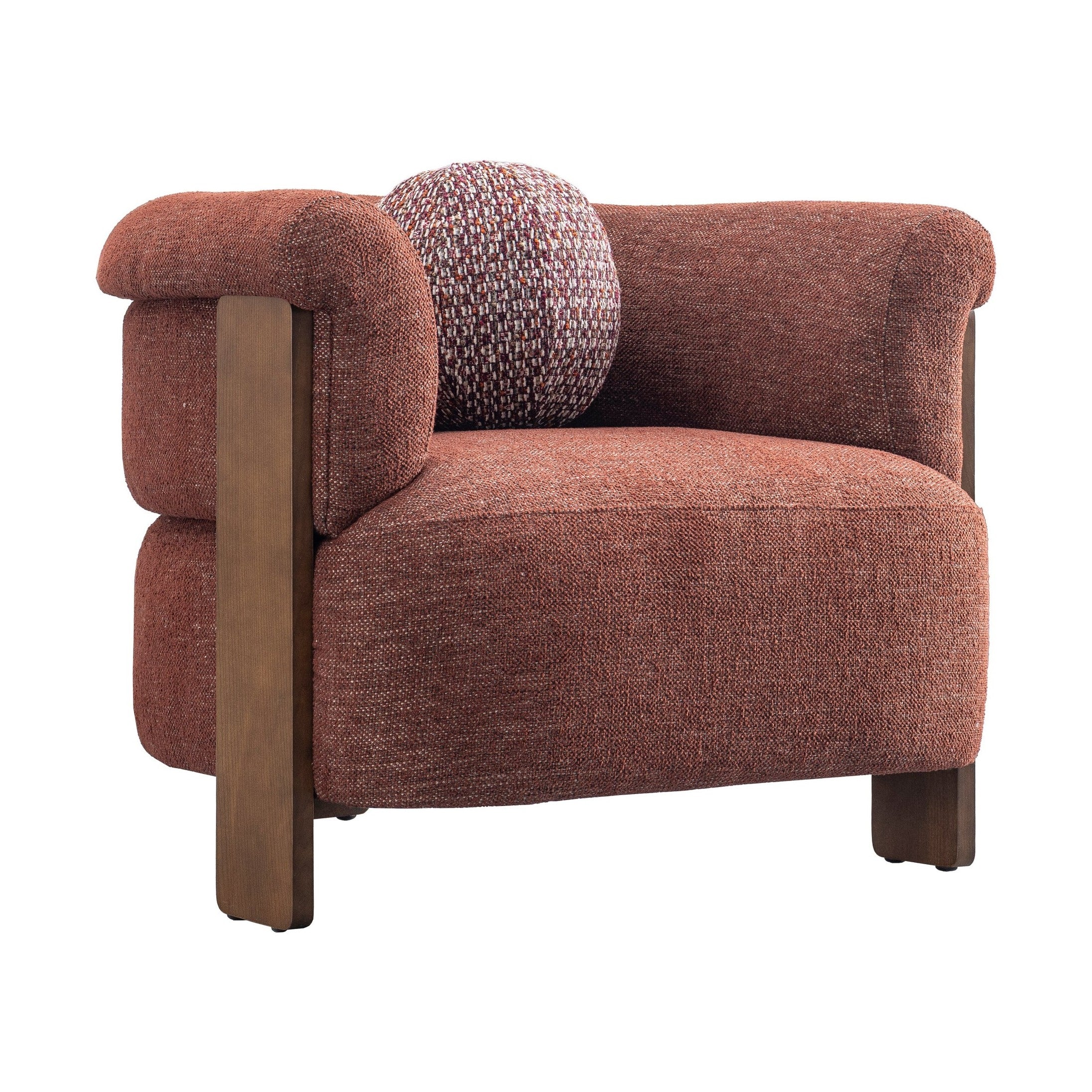Sylvi Accent Chair – Natural Wood & Textured Fabric