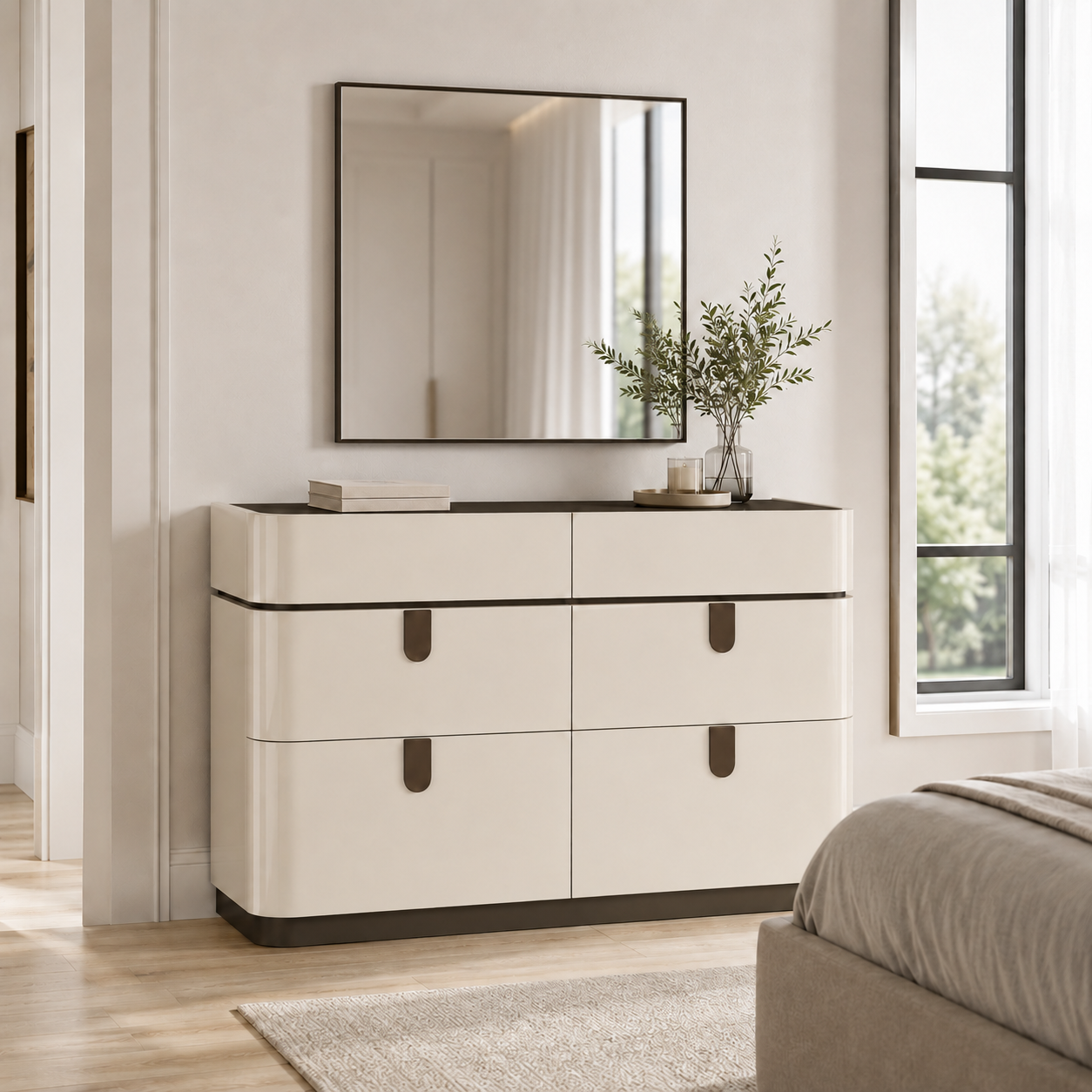 Elara Modern Dresser – Beige High Gloss