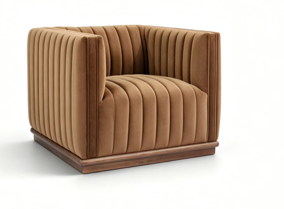 Elba Velvet Accent Chair with Wood Base – Bronze