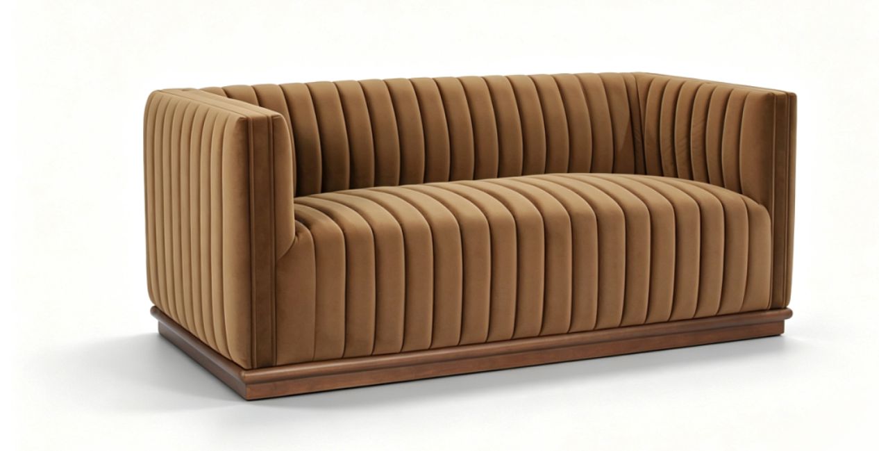 Elba 2-Seater Velvet Loveseat with Wood Base – Bronze