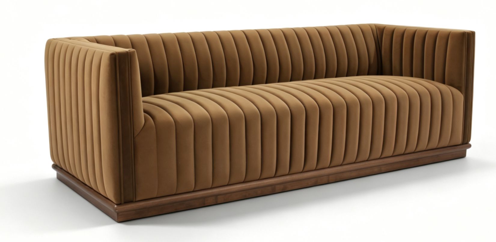Elba 3-Seater Velvet Sofa with Wood Base – Bronze