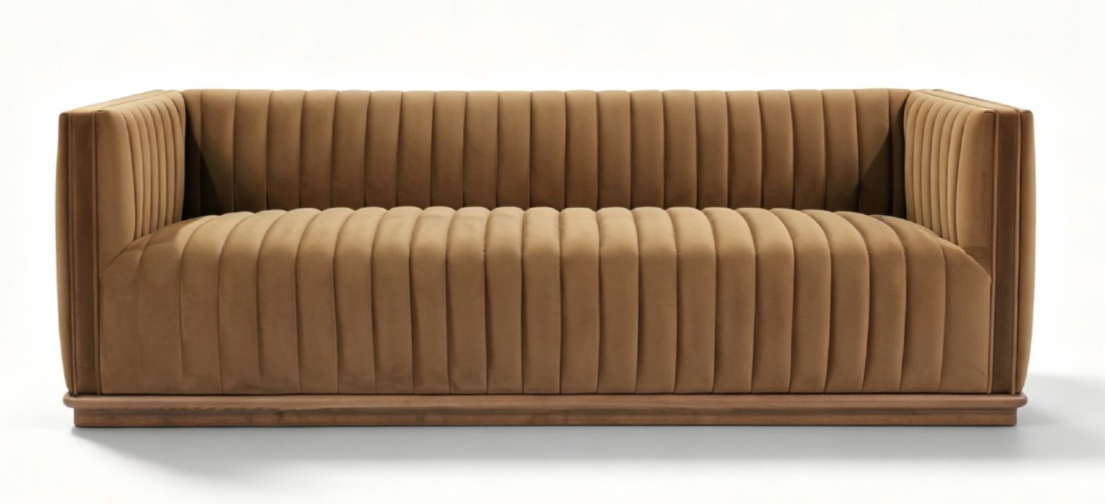 Elba 3-Seater Velvet Sofa with Wood Base – Bronze