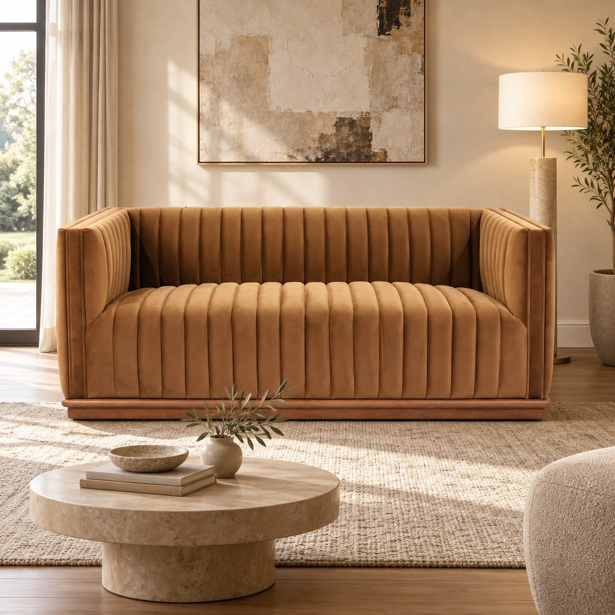 Elba 2-Seater Velvet Loveseat with Wood Base – Bronze