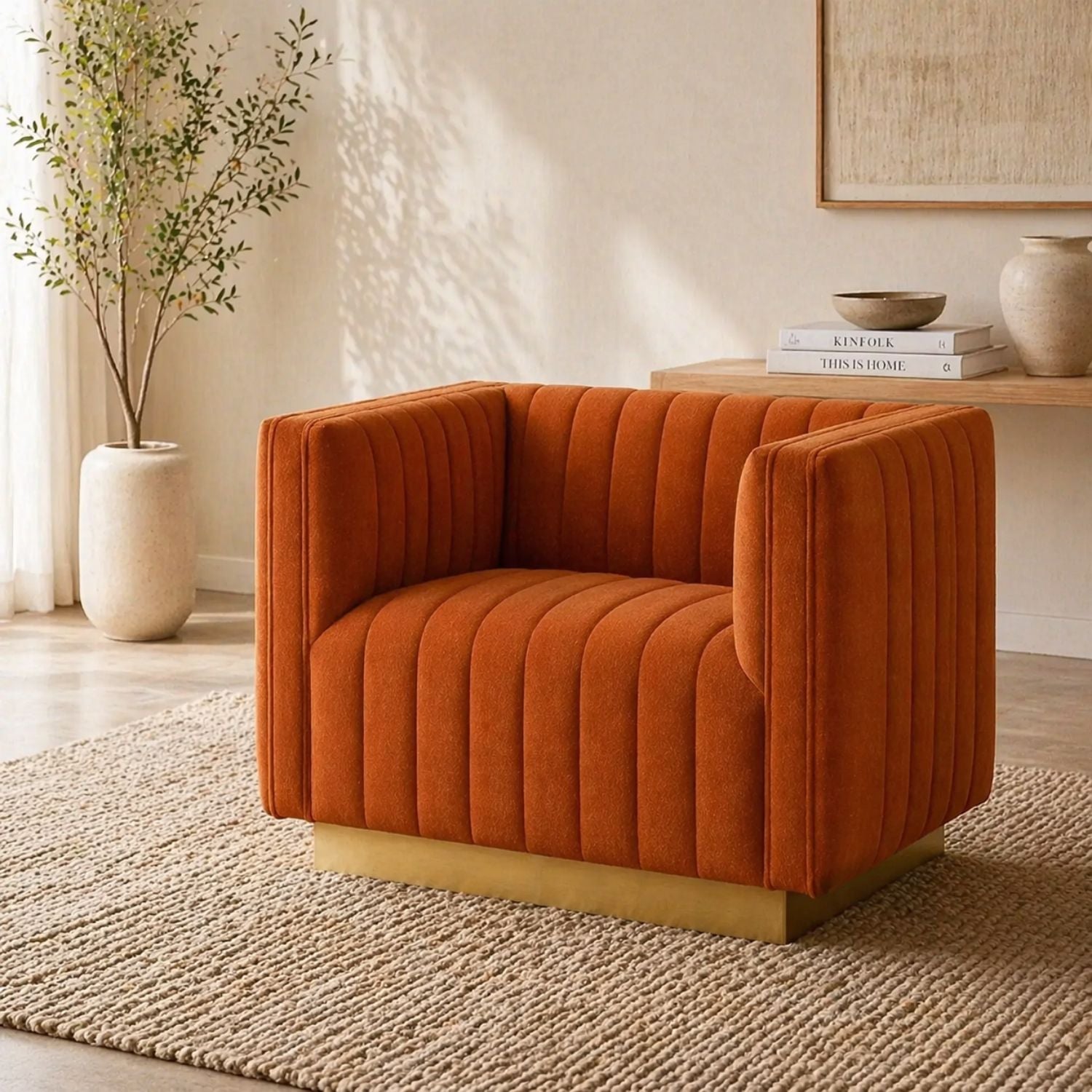 Elba Mid Century Chair - Premium Velvet Walnut