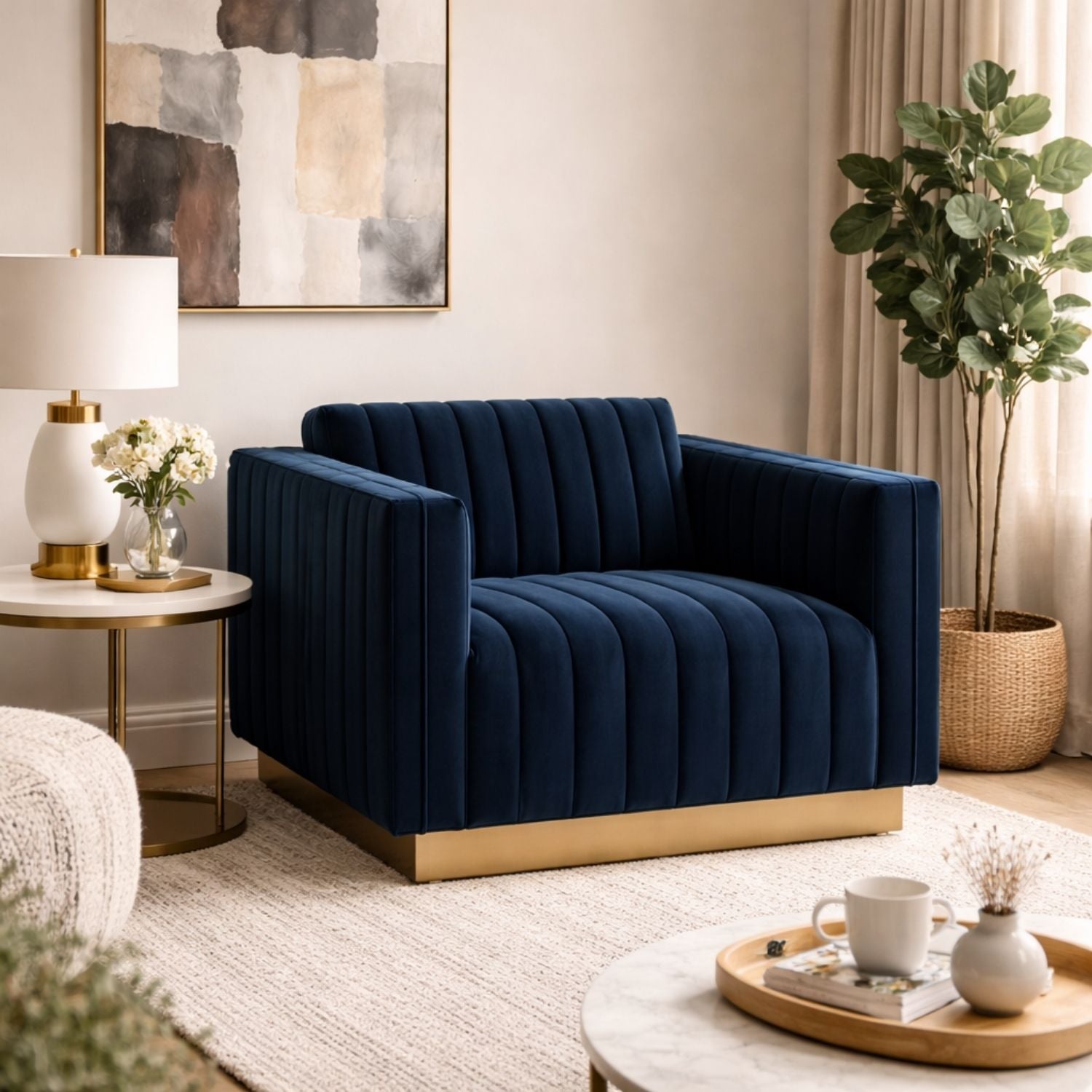 Elba Mid Century Chair - Velvet Blue