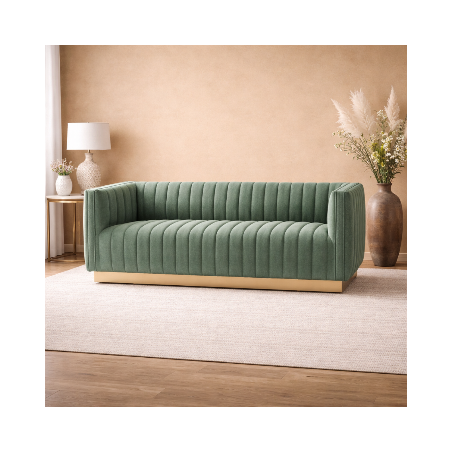 Elba Mid Century Loveseat - Premium Velvet Green